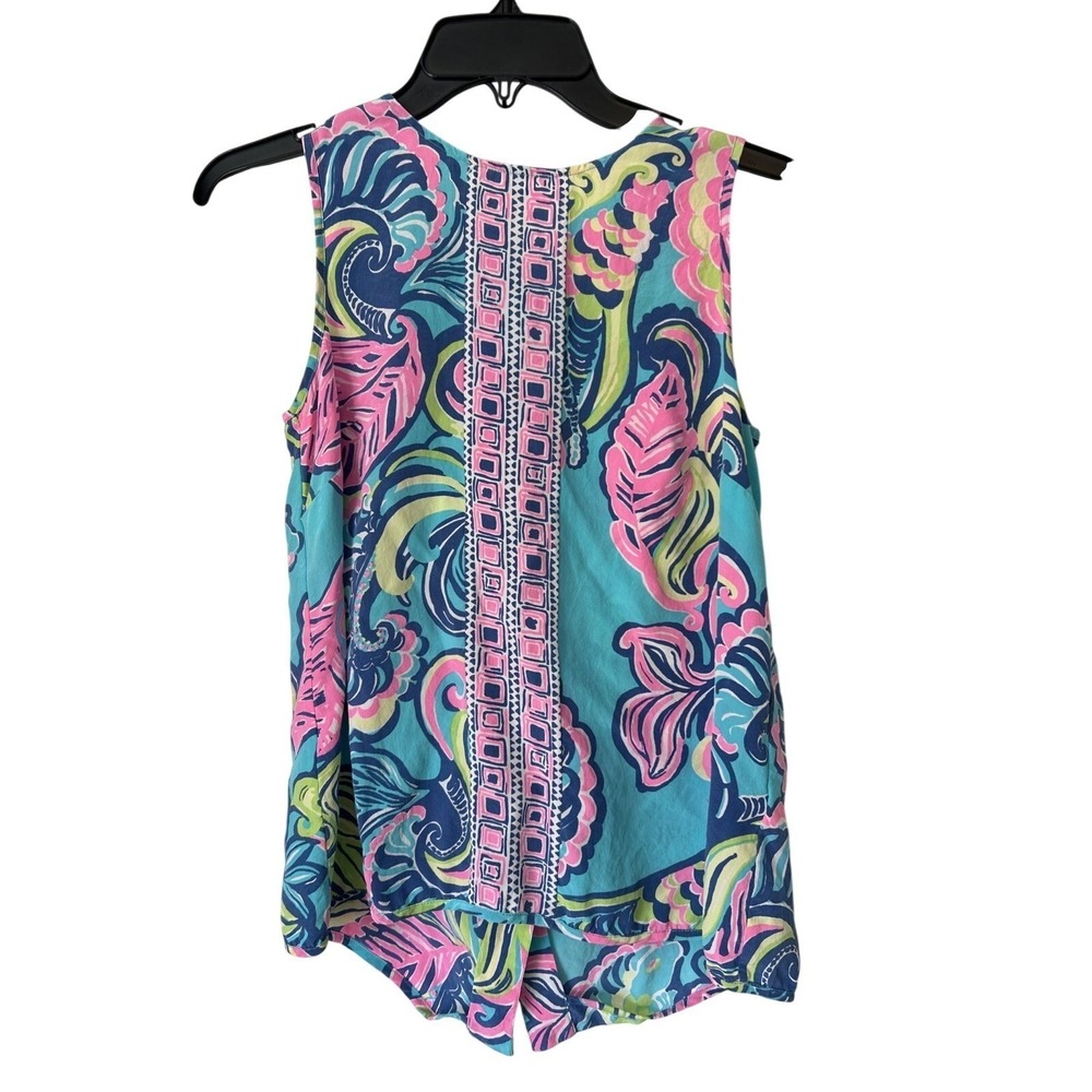 Lilly Pulitzer Iona 100% silk colorful sleeveless blouse S Button Up Back Preppy